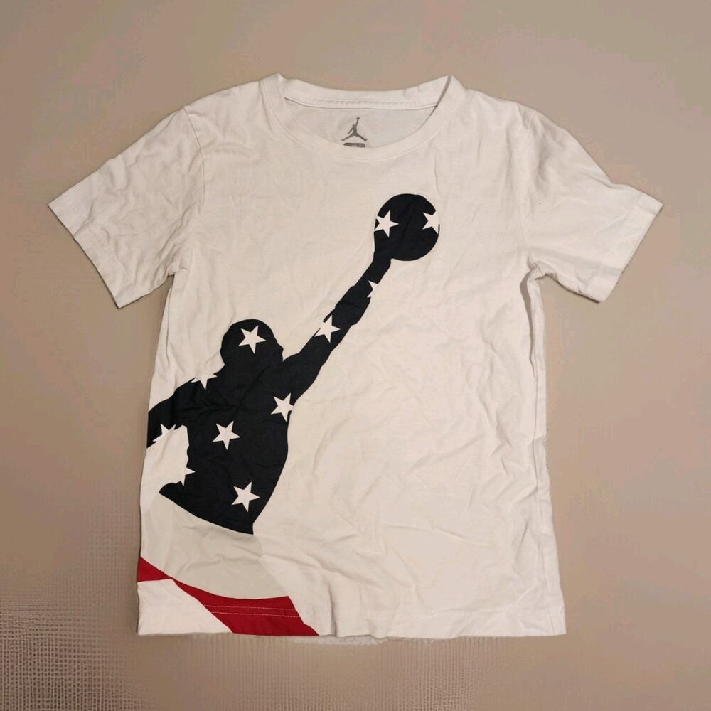 Nike Air Jordan Youth Small 8-10 White Stars Stripes Jumpman T-Shirt Patriotic S